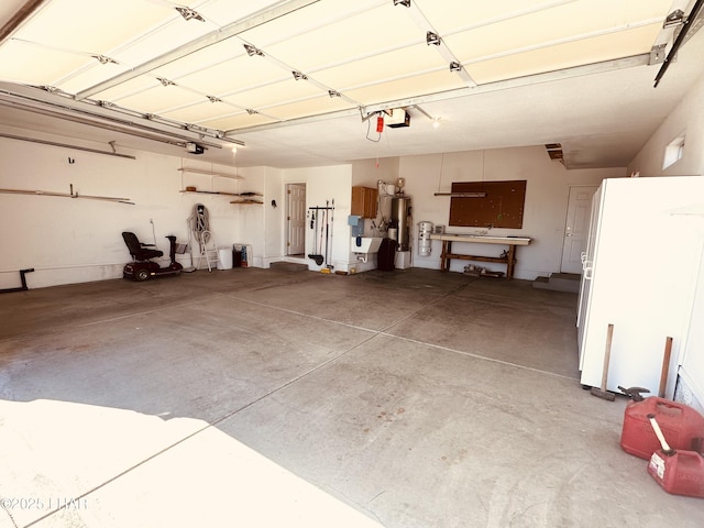 garage featuring gas water heater and a garage door opener