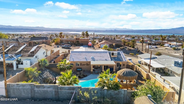 bird's eye view featuring a residential view and a mountain view