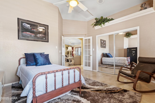 1901 Gold Dust Dr, Lake Havasu City, AZ 86404 - bedroom with french doors, a ceiling fan, a closet, and baseboards
