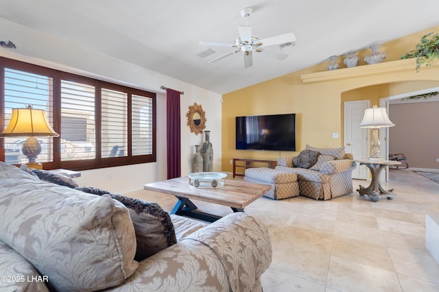 1901 Gold Dust Dr, Lake Havasu City, AZ 86404 - living area featuring lofted ceiling, ceiling fan, and tile patterned floors