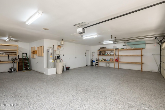 2008 Martinique Dr, Lake Havasu City, AZ 86406 - garage featuring a garage door opener, electric water heater, and ceiling fan