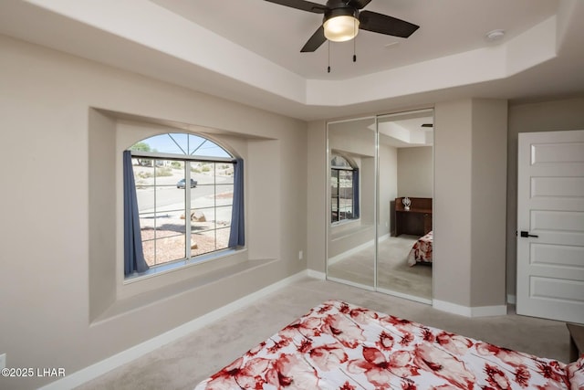 2008 Martinique Dr, Lake Havasu City, AZ 86406 - bedroom featuring light colored carpet, a tray ceiling, and a closet