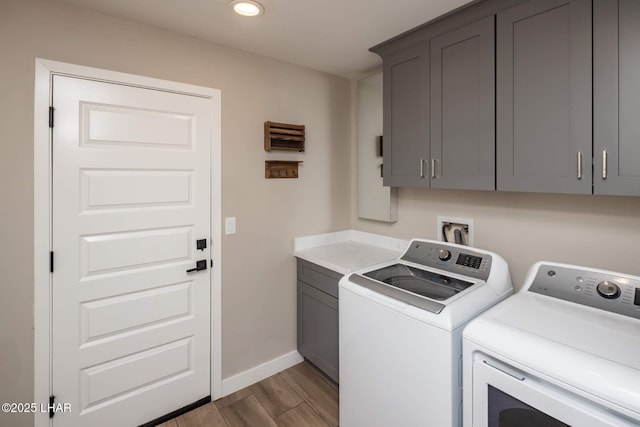 2008 Martinique Dr, Lake Havasu City, AZ 86406 - laundry room featuring washer and clothes dryer, cabinet space, wood finished floors, and recessed lighting