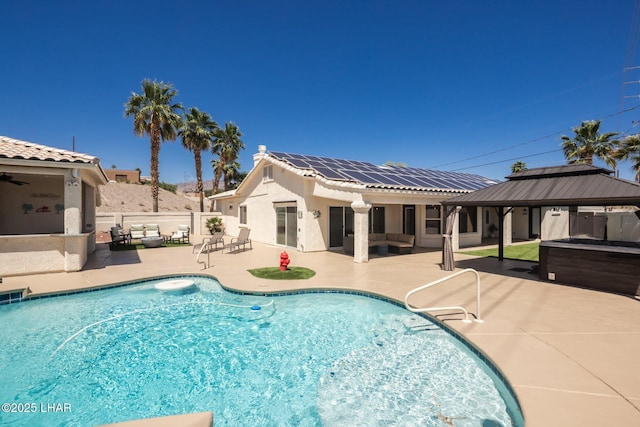 2008 Martinique Dr, Lake Havasu City, AZ 86406 - view of swimming pool featuring a gazebo, a patio, a hot tub, and a ceiling fan