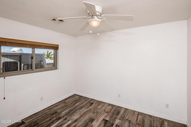 unfurnished room featuring hardwood / wood-style floors, a textured ceiling, and ceiling fan