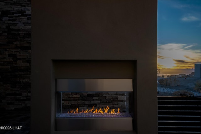 interior details featuring a fireplace