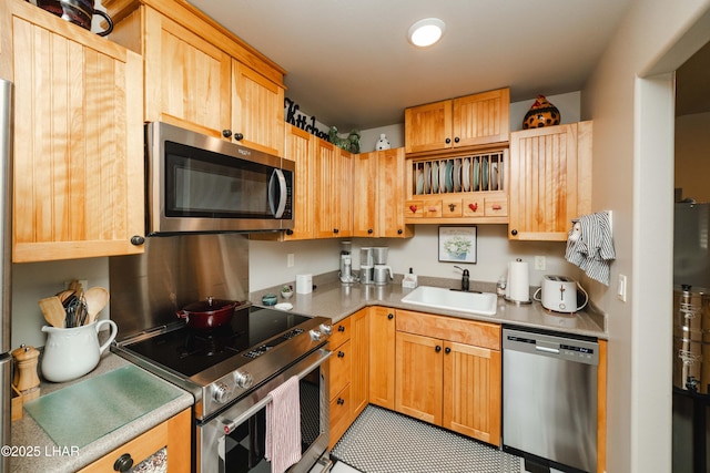 kitchen with light countertops, a sink, and stainless steel appliances