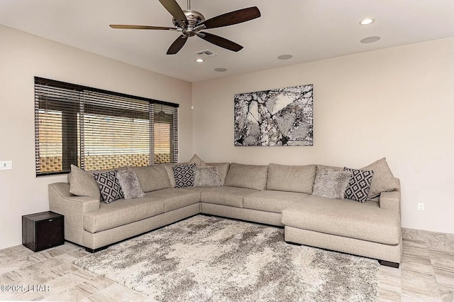 4718 N Banyan Ct, Lake Havasu City, AZ 86404 - living area featuring ceiling fan, visible vents, and recessed lighting