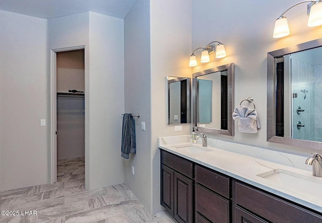4718 N Banyan Ct, Lake Havasu City, AZ 86404 - full bathroom featuring double vanity, a sink, a spacious closet, and tiled shower