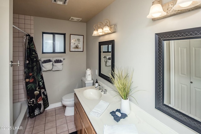 bathroom featuring tile patterned flooring, visible vents, vanity, and toilet