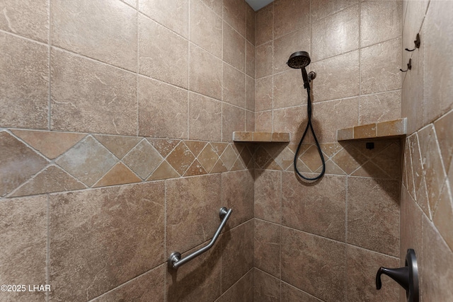 interior details featuring a tile shower