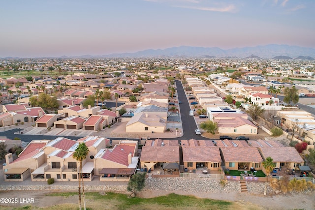 aerial view featuring a residential view and a mountain view