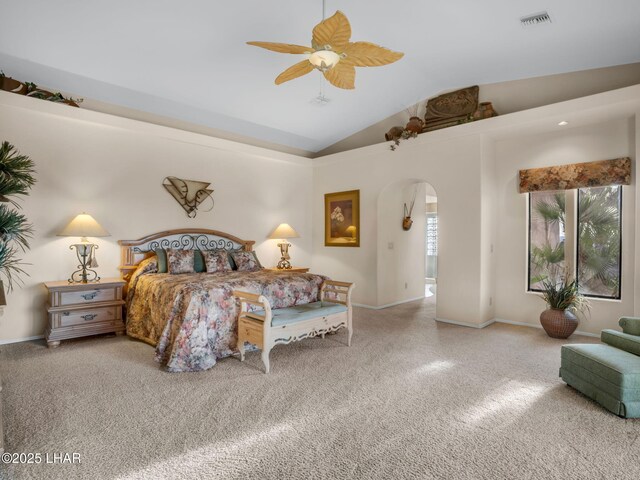 bedroom featuring lofted ceiling and ceiling fan