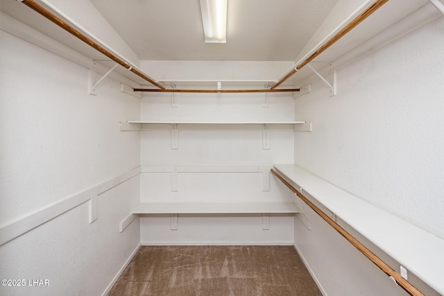 spacious closet with dark colored carpet