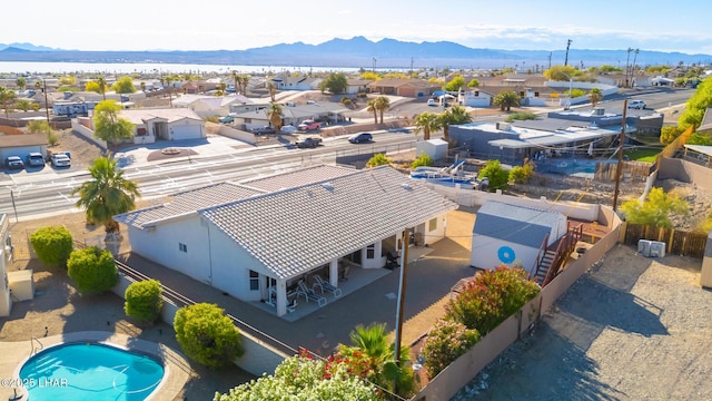 aerial view with a residential view and a mountain view