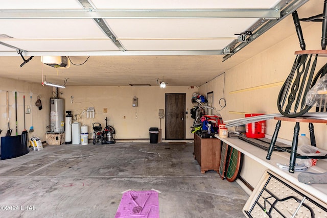 garage featuring a garage door opener and gas water heater