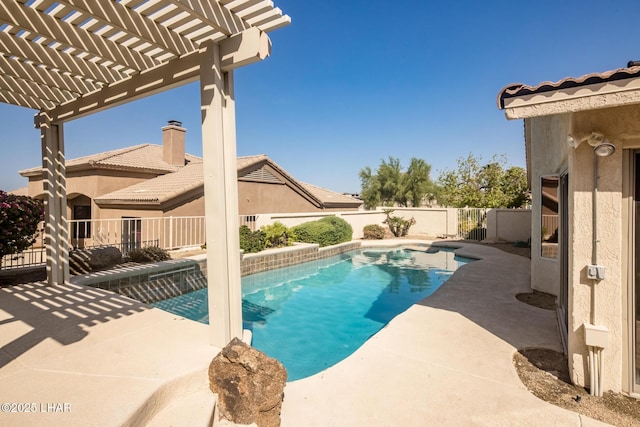 view of swimming pool featuring a pergola and a patio area