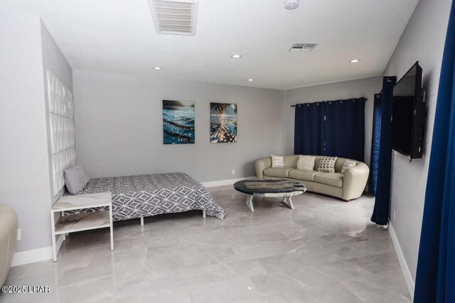 bedroom with recessed lighting, baseboards, and visible vents