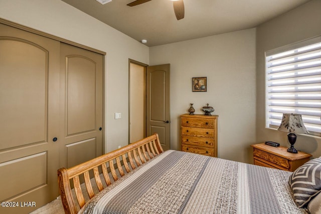 bedroom featuring a closet and ceiling fan