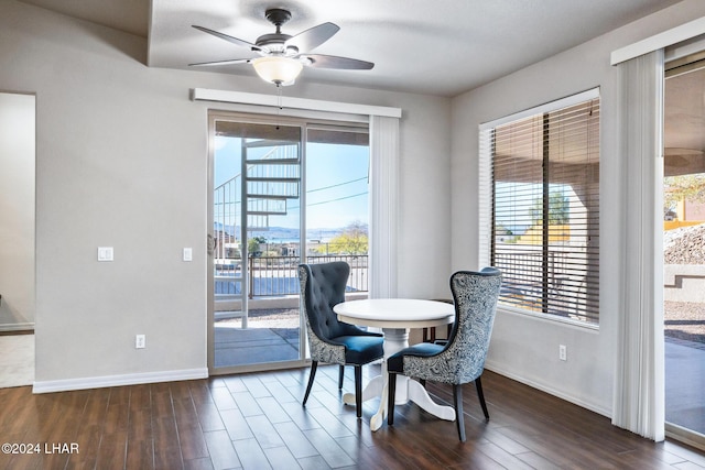 2555 Avalon Ln, Lake Havasu City, AZ 86404 - dining area featuring dark wood-type flooring, baseboards, and ceiling fan