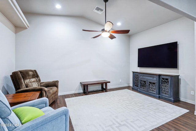 2555 Avalon Ln, Lake Havasu City, AZ 86404 - living area with ceiling fan, dark wood finished floors, lofted ceiling, recessed lighting, and baseboards