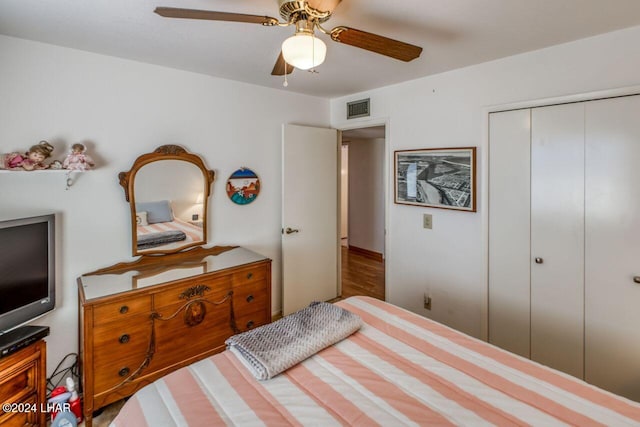 bedroom with a closet and ceiling fan