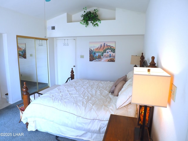 1650 S Smoketree Ave Unit 168, Lake Havasu City, AZ 86403 - carpeted bedroom featuring vaulted ceiling and a closet