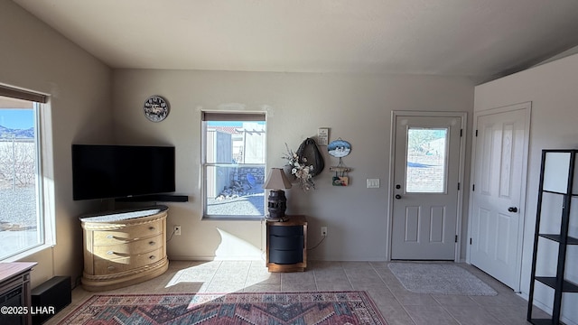 foyer entrance with light tile patterned flooring and plenty of natural light