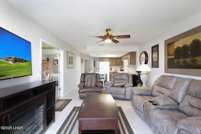 777 Harrah Way Unit 524, Lake Havasu City, AZ 86403 - living room with ceiling fan and light tile patterned floors