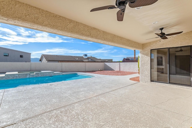 1921 Burgundy Ln, Lake Havasu City, AZ 86404 - view of swimming pool with a fenced backyard, a hot tub, a patio, and ceiling fan