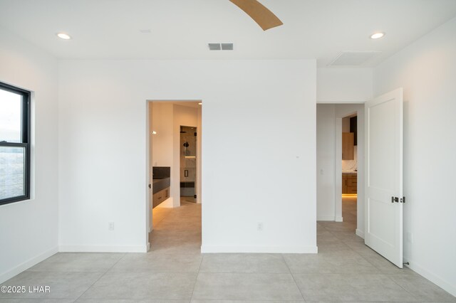 unfurnished bedroom with visible vents, recessed lighting, and baseboards