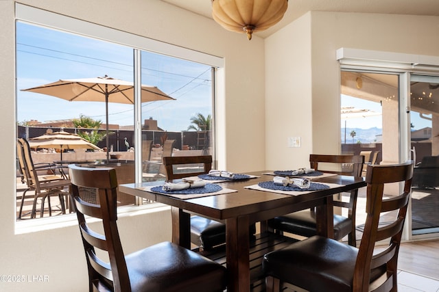 dining space with wood finished floors