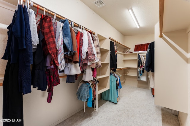 walk in closet featuring carpet and visible vents