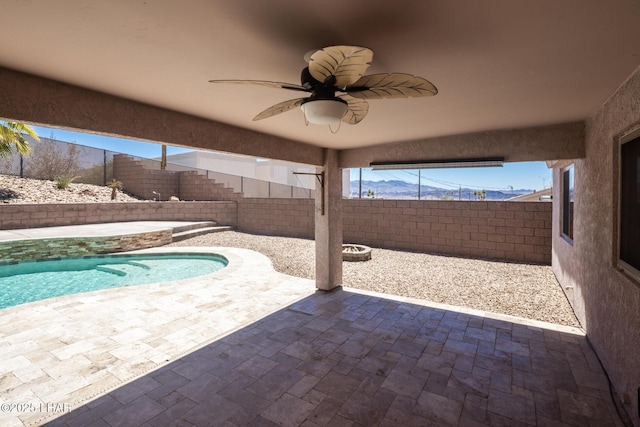 679 Apache Dr, Lake Havasu City, AZ 86406 - view of pool featuring a patio, a fenced backyard, and a ceiling fan