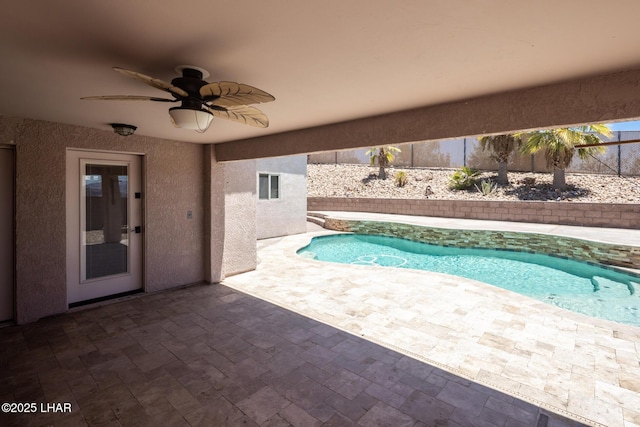 679 Apache Dr, Lake Havasu City, AZ 86406 - view of swimming pool featuring a patio area and ceiling fan
