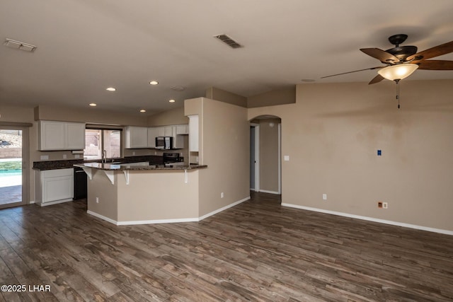 679 Apache Dr, Lake Havasu City, AZ 86406 - kitchen with arched walkways, a ceiling fan, plenty of natural light, stainless steel appliances, and recessed lighting