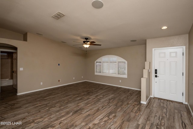 679 Apache Dr, Lake Havasu City, AZ 86406 - unfurnished room with a ceiling fan, dark wood-style floors, and recessed lighting