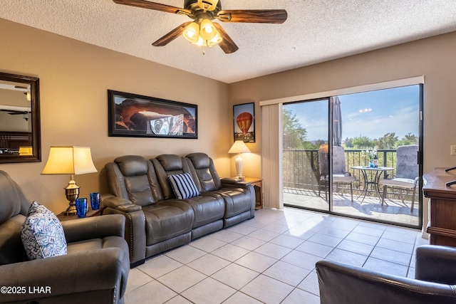 777 Harrah Way Unit 112, Lake Havasu City, AZ 86403 - living area featuring a textured ceiling, light tile patterned floors, and a ceiling fan