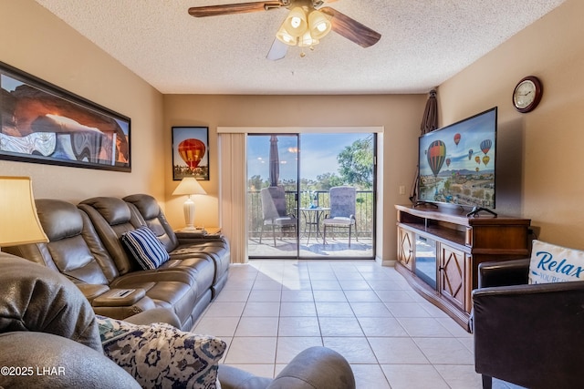 777 Harrah Way Unit 112, Lake Havasu City, AZ 86403 - living room with a textured ceiling, ceiling fan, and light tile patterned floors