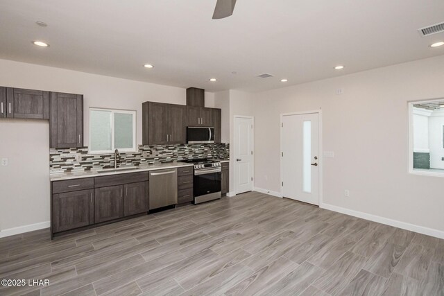 2080 Swanson Ave Unit F, Lake Havasu City, AZ 86403 - kitchen featuring appliances with stainless steel finishes, light countertops, visible vents, decorative backsplash, and a sink