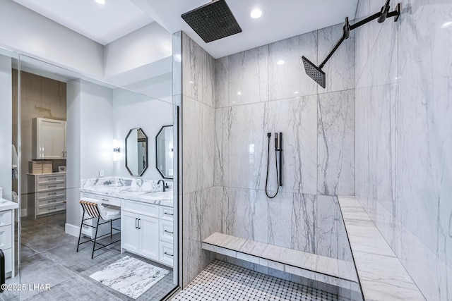 816 Isola Bella Loop, Lake Havasu City, AZ 86403 - full bathroom featuring vanity, a marble finish shower, and recessed lighting
