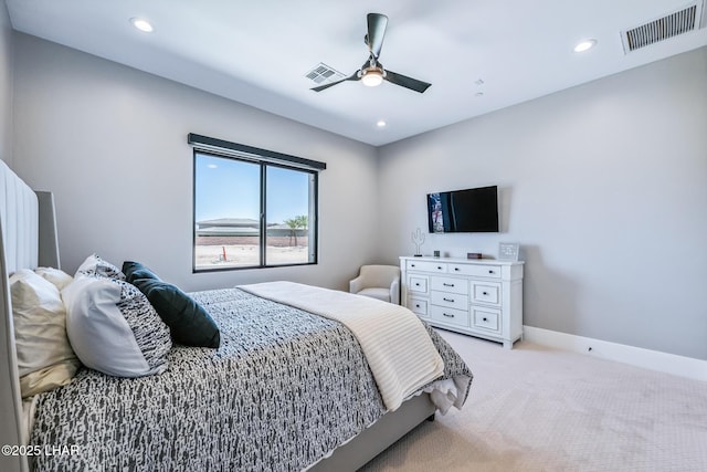 816 Isola Bella Loop, Lake Havasu City, AZ 86403 - bedroom with light colored carpet, ceiling fan, and recessed lighting