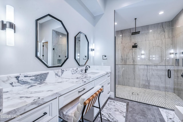 816 Isola Bella Loop, Lake Havasu City, AZ 86403 - bathroom with vanity, a stall shower, and recessed lighting