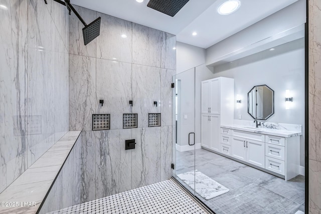 816 Isola Bella Loop, Lake Havasu City, AZ 86403 - full bathroom featuring a marble finish shower, vanity, and recessed lighting