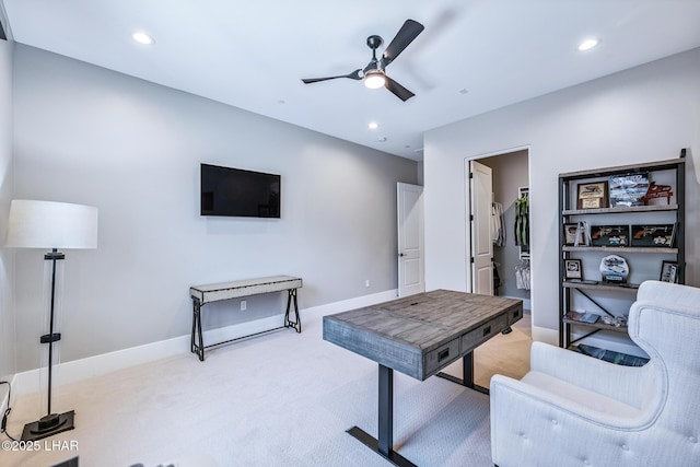 816 Isola Bella Loop, Lake Havasu City, AZ 86403 - living room with a ceiling fan, light carpet, and recessed lighting