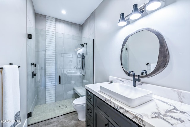 816 Isola Bella Loop, Lake Havasu City, AZ 86403 - bathroom featuring vanity, a shower stall, and recessed lighting
