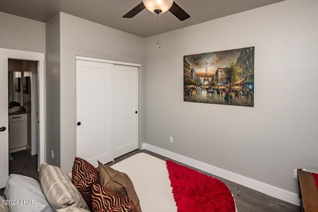 bedroom featuring dark hardwood / wood-style floors and a closet