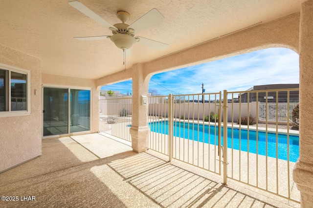 2624 Rainbow Ave N, Lake Havasu City, AZ 86403 - view of pool with a fenced in pool, a patio, ceiling fan, and fence