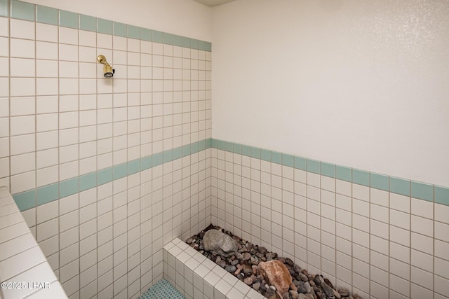 bathroom with tile walls