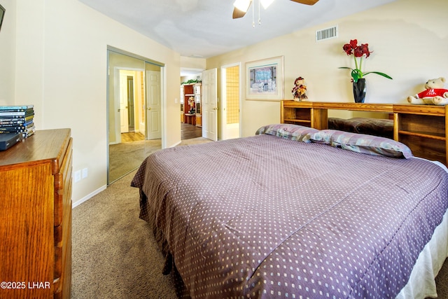 8731 Yaqui, Parker, AZ 85344 - bedroom featuring baseboards, ceiling fan, visible vents, and carpet